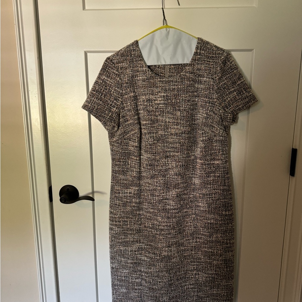Calvin Klein Black and White Tweed Midi Dress